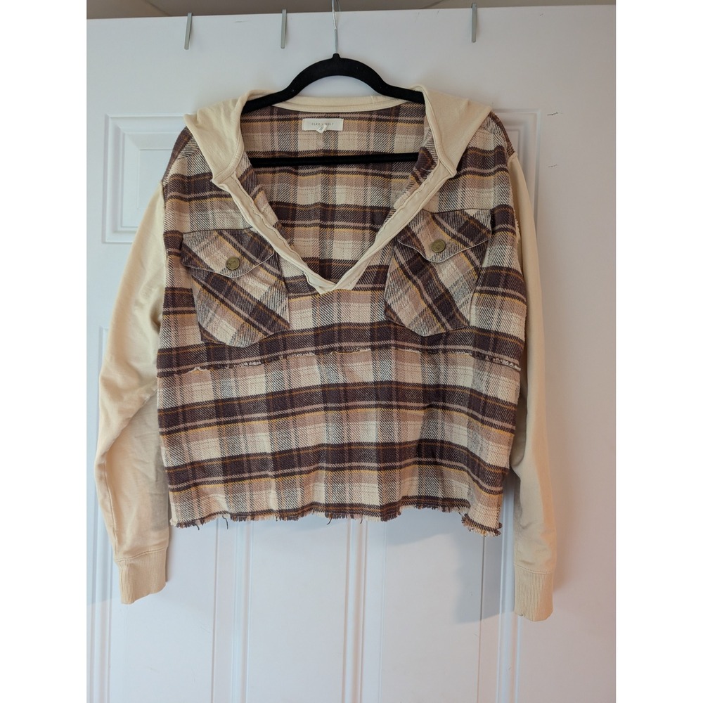Cleo + Wolf plaid cropped hoodie M